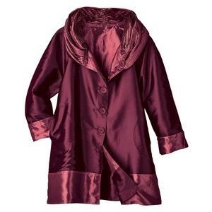 LINDI Reversible Rain Jacket with Pleated Hood Burgundy Size Medium